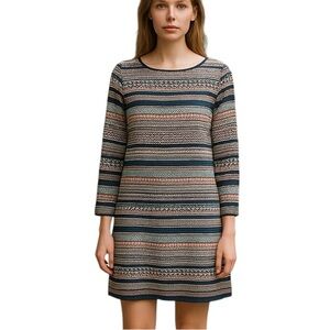J.Crew Classic Long Sleeve Geometric Stripe Print Shift Mini Dress sze 2